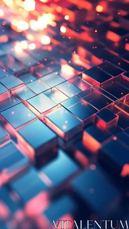 Abstract 3D grid of reflective cubes with warm highlights.