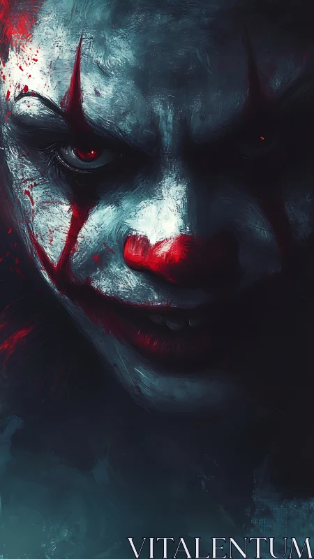 Sinister horror clown portrait in dark atmospheric light.