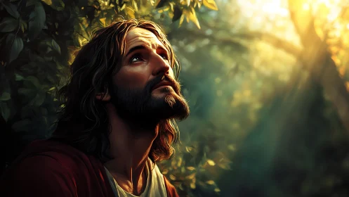 Sunlit devotion in a forest sanctuary of quiet hope.