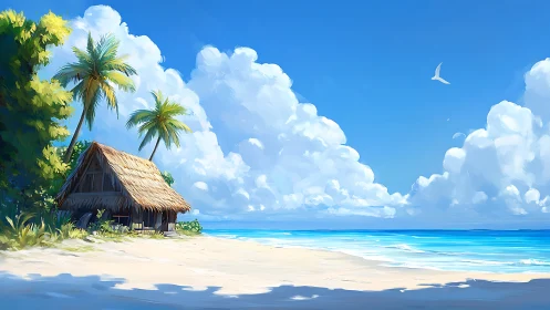 Tropical Beach Sanctuary with Thatched Dwelling.