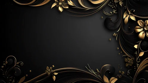 Black and Gold Ornamental Floral Border Design.