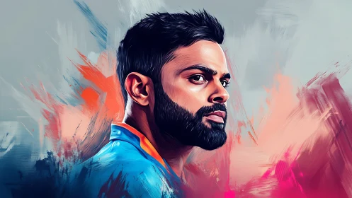 Bold portrait of a focused athlete set in vivid paint strokes