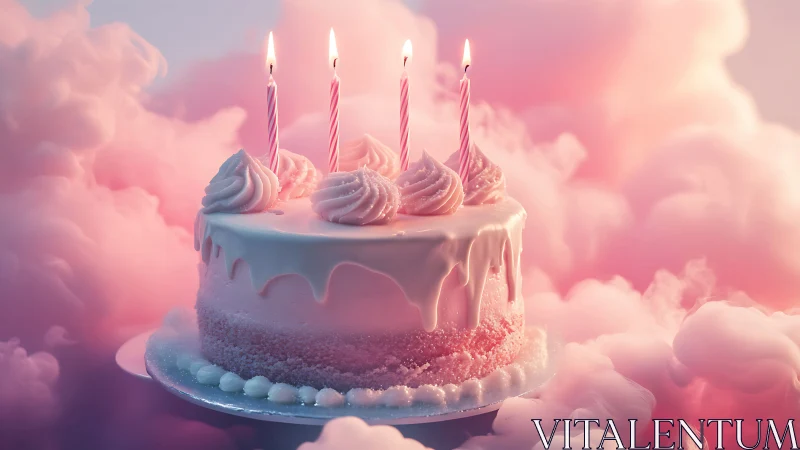 Dreamscape Birthday Cake Suspended in Cotton Candy Clouds.