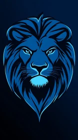 Stylized blue lion head illustration centered on dark background
