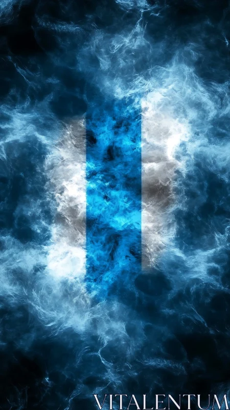 Electric teal vapor column within turbulent dark nebula field.