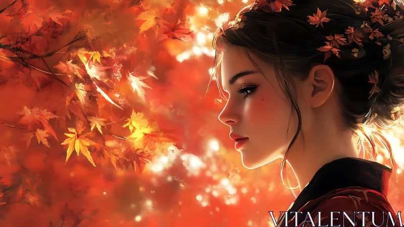Autumn-kissed daydream wraps a quiet muse in ember light