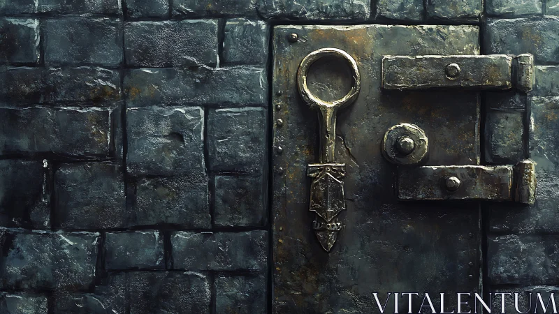 Weathered stone door holds a heavy key of quiet mystery
