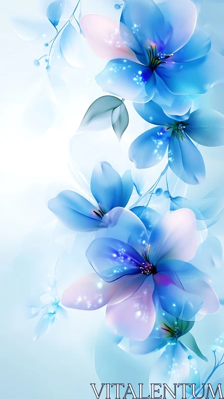 Blue Luminescent Flowers with Glowing Magical Light Effects.