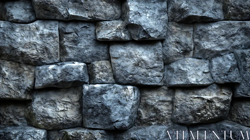 Weathered stone block wall with rough textured surfaces.