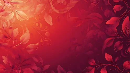 Red gradient floral background with abstract leaf pattern.