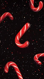 Red and white candy canes on dark speckled background.