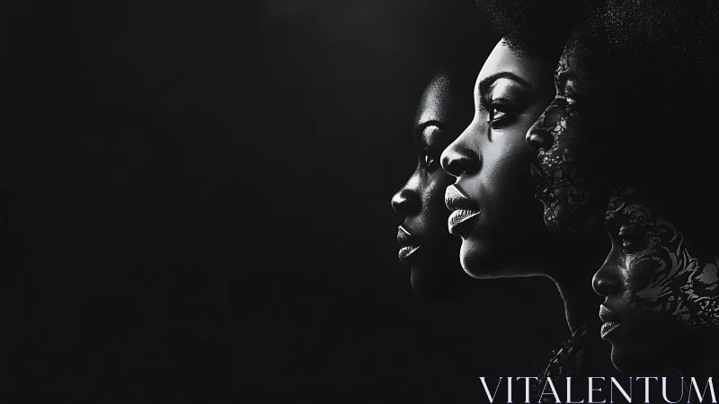 Artistic Portrait Evolution of Black Woman in Dramatic Lighting.