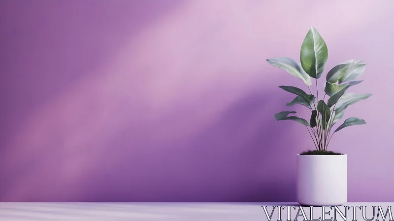 Minimalist potted foliage against gradient violet backdrop.