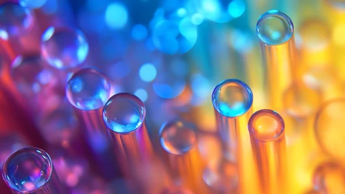 Colorful Glass Test Tubes in Abstract Scientific Macro Art.
