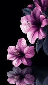 Layered Pink Blooms Against Dark Void: Vector Floral Composition.
