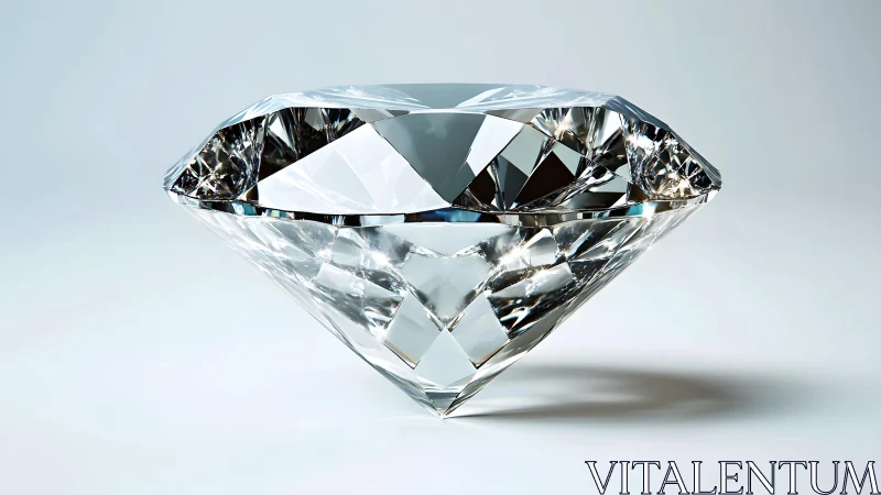 Brilliant cut diamond gemstone on white background, hyper-realistic style.