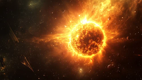 Hyperluminous stellar flare impacting fragmented starfield.