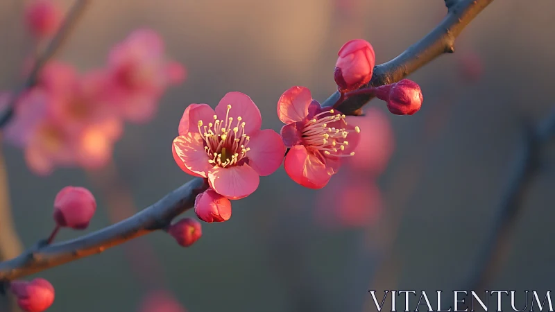 Spring's Rosy Blossoms Glow in Morning Light