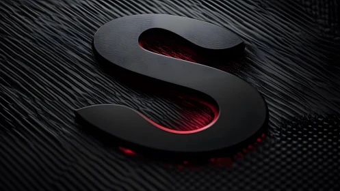 Sleek black letter S on textured dark background, modern 3D style.