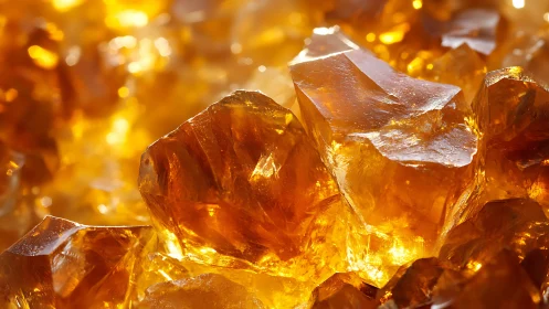 Amber crystal cluster under warm backlit illumination.