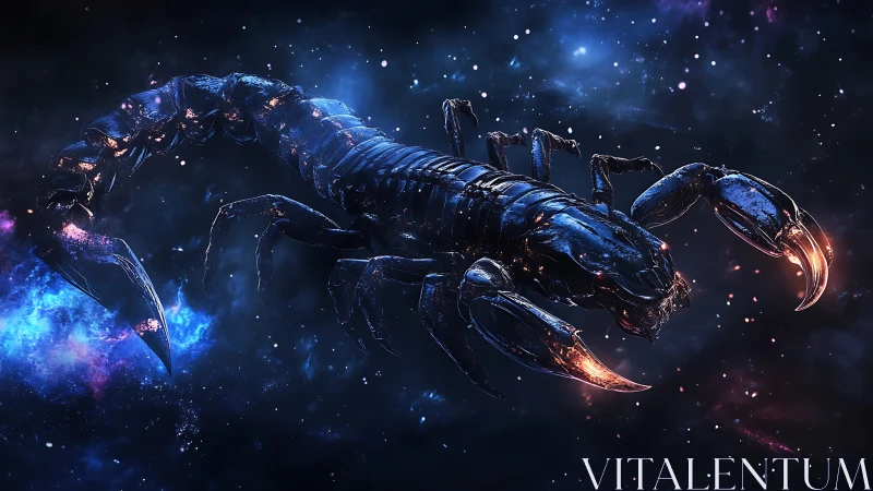 Cosmic scorpion rendered in glowing deep space scene.