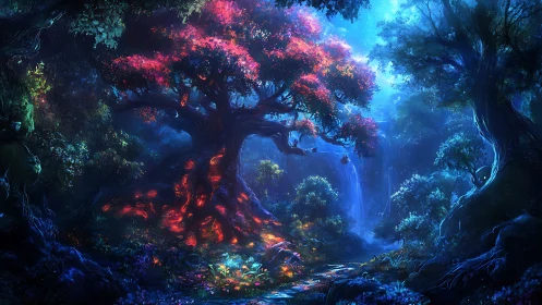 Bioluminescent Forest Cathedral. Mystical realm.