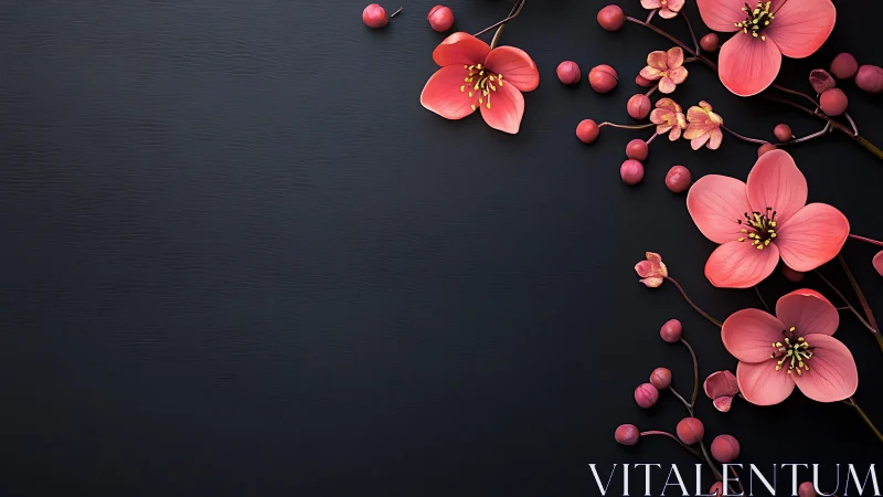 Pink Blossoms Dance Against Darkness.