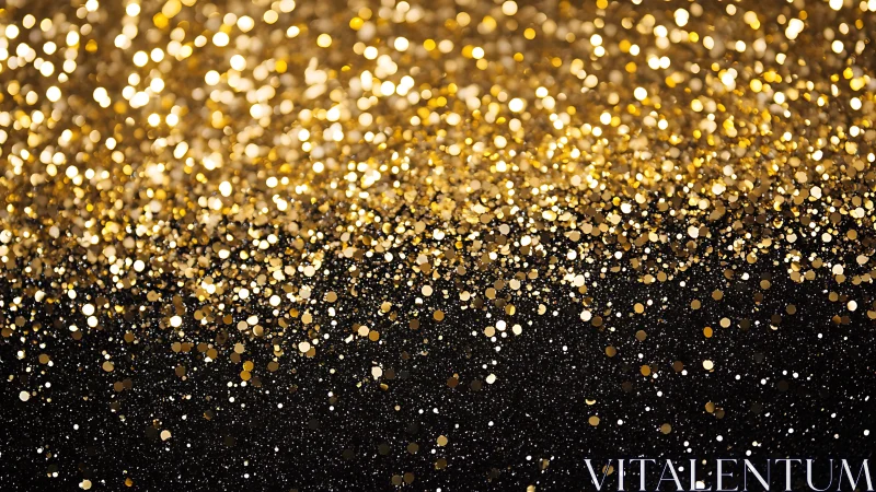 Dense macro field of defocused golden glitter on black background