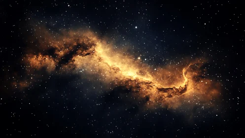 Golden interstellar nebula band in dense star field view.