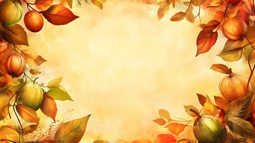 Autumnal fruit border frames warm textured background space