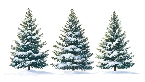 Snow laden fir trees rendered in detailed winter illustration.