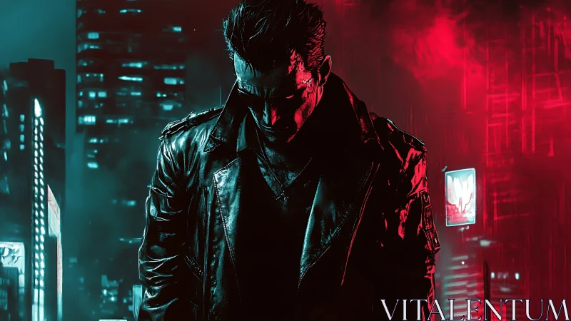 Neon city drifter lost in moody midnight reflections.