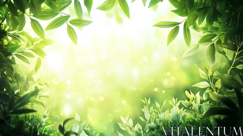 Lush green canopy encircles bright sunlit forest clearing