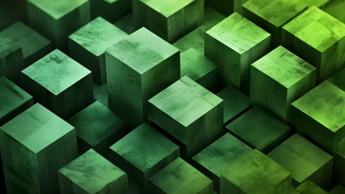 Calming green cubes rising in a soft geometric landscape.
