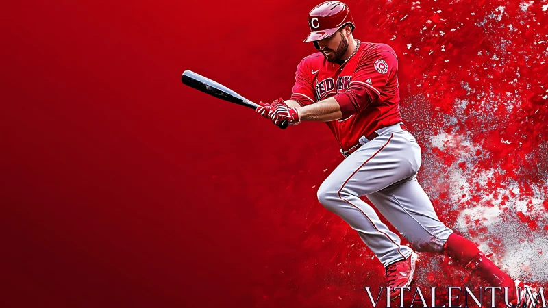 Powerful red swing bursting through a storm of color.