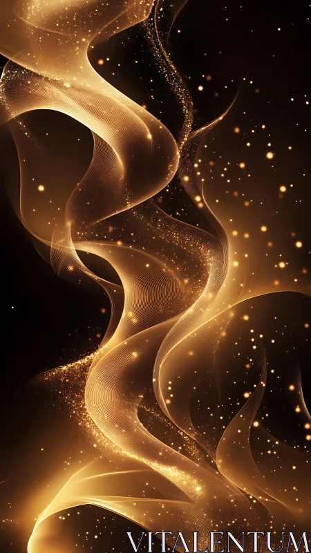 Golden light ribbons swirling through dark abstract space.