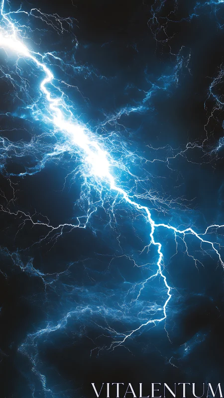 Electric blue lightning bolt fractal over deep black void.