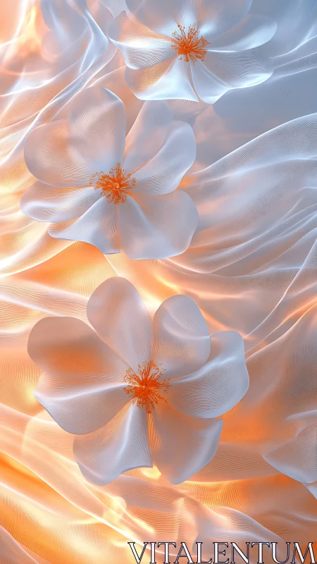 Luminous Botanical Study: Ethereal Flowers in Radiant Motion.