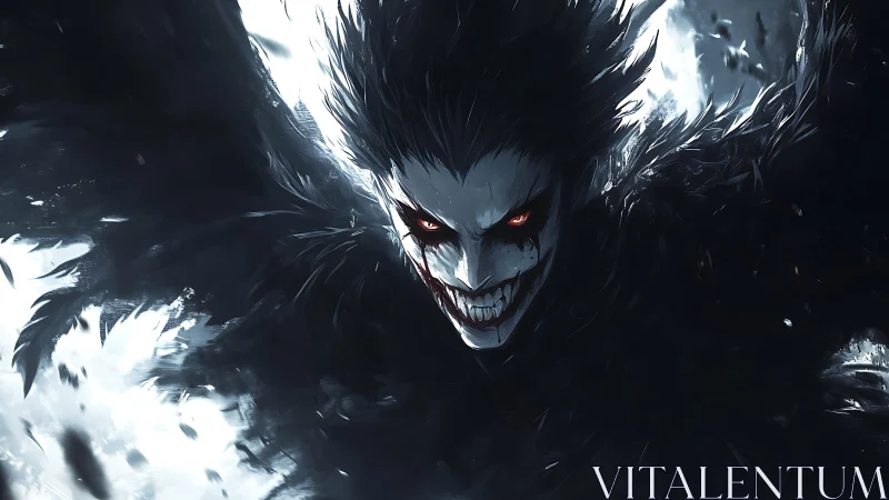 Demonic winged shinigami lunges forward in moonlit darkness.