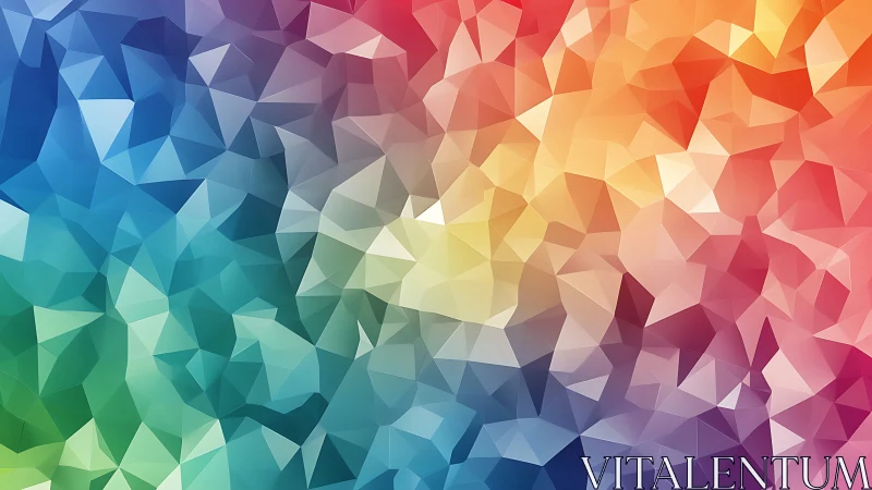 Low poly geometric background with full rainbow color gradient.