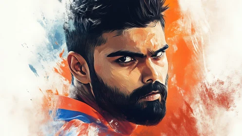 Storm-eyed athlete blazes through swirls of painted fire.