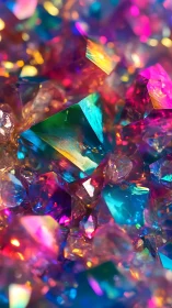 Multicolored crystalline facets with refracted light patterns.