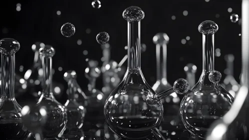 Transparent Laboratory Glassware in Futuristic Black and White Style.