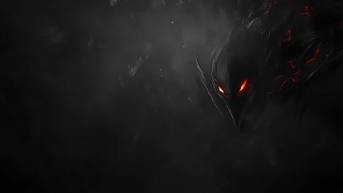 Demonic shadow entity emerges with burning red eyes.