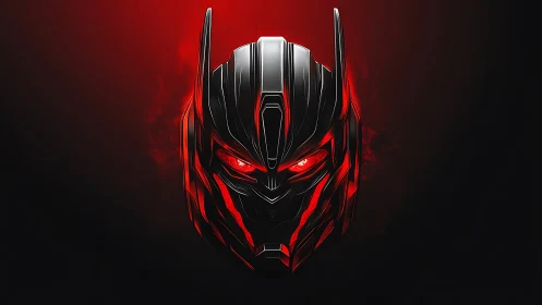 Cybernetic warrior mask with red neon highlights centered.