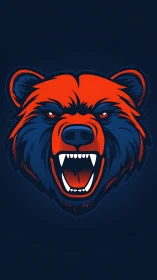 Roaring bear mascot head projects fierce competitive energy