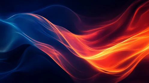 Fluid gradient wave forms blend electric blue through deep crimson orange in luminous motion