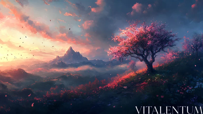 Twilight blossom sentinel above dream-soaked mountain valleys.