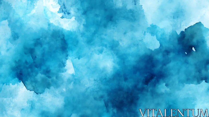Azure watercolor clouds drift in a calm abstract sky.