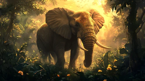 Golden jungle wanderer stepping softly through light.